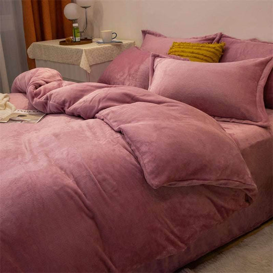 Four-Piece Plush Double-Sided Fleece Warm Yellow Duvet Cover Set – Soft, Cozy, and Stylish Bedding - Pasha