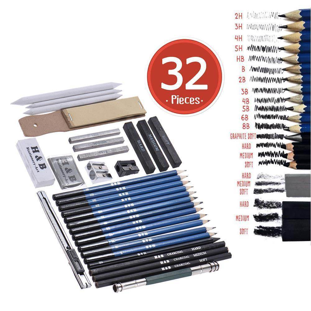 Professional Drawing Sketch Pencil Kit -Sketch Graphite 32 pcs Set - Pasha