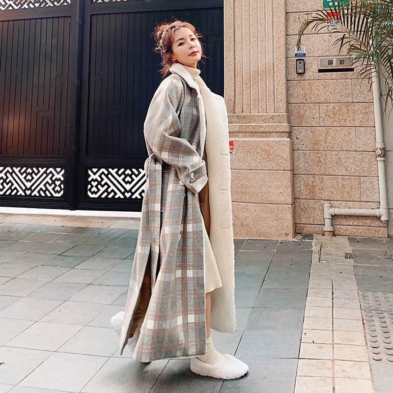 Fashion Women's Plush Thick Woolen Plaid Jacket - Pasha