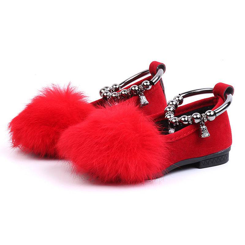 Girls Princess Shoes with Flat Bow and Fur – Cozy and Stylish Footwear for Little Princesses - Pasha