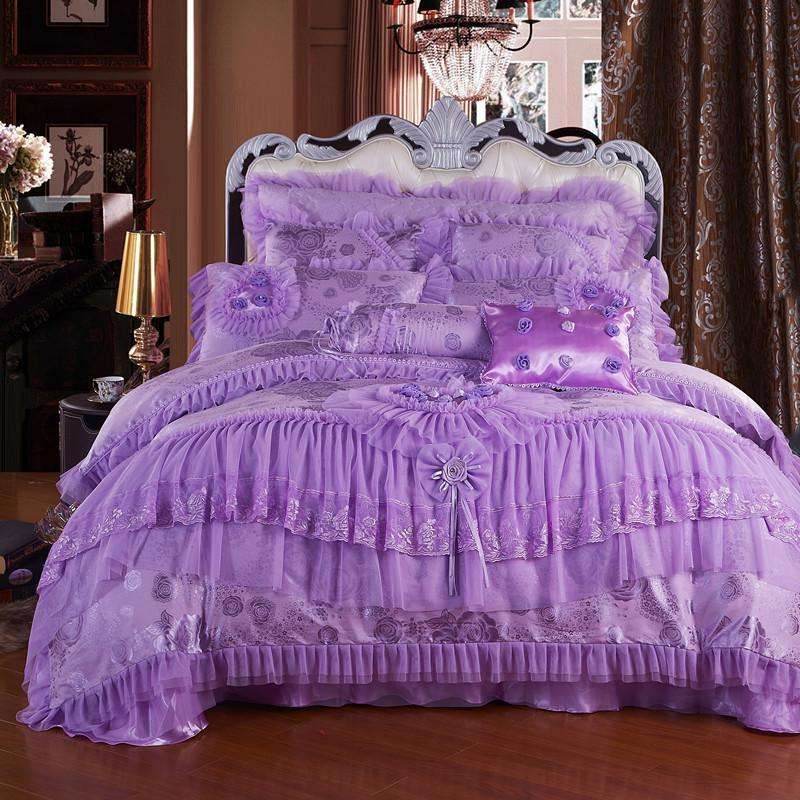 Lace Wedding Bedding Set – Cotton Satin 4-Piece Suite - Pasha