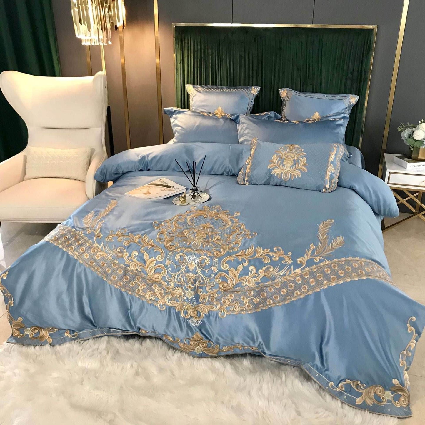 Ice Silk Embroidered Bedding Set – Personalized & Cool - Pasha