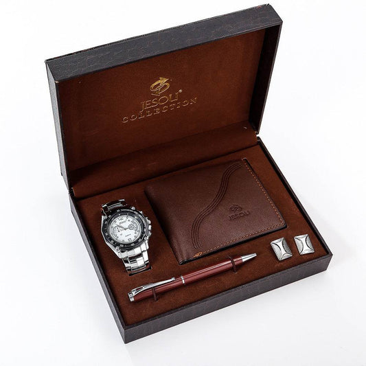 Elegant Men's Quartz Watch Gift Set - Durable Alloy Case & Stainless Steel Band - Pasha