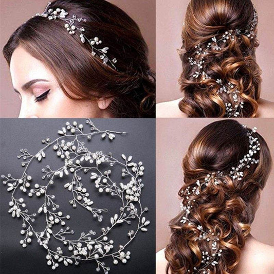 Bride's Long Hair Band - Elegant Wedding Hair Accessory with Crystals and Pearls - Pasha