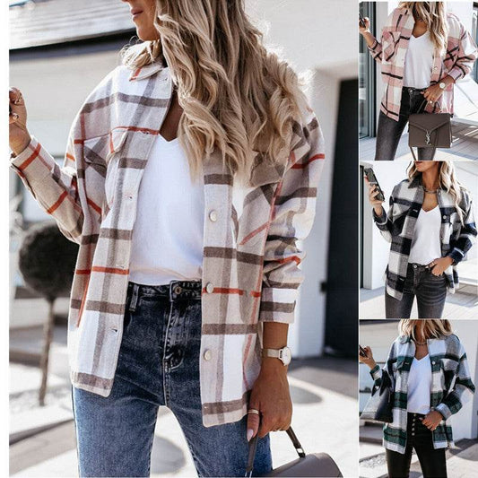 Net Red Autumn and Winter Long Sleeve - Loose Plaid Blouse - Pasha