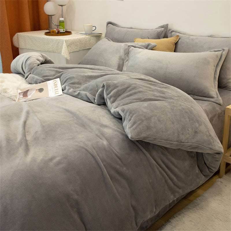 Four-Piece Plush Double-Sided Fleece Warm Yellow Duvet Cover Set – Soft, Cozy, and Stylish Bedding - Pasha