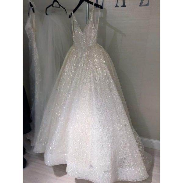 V-neck Pure White Three-layer Wedding Evening Dress - Pasha