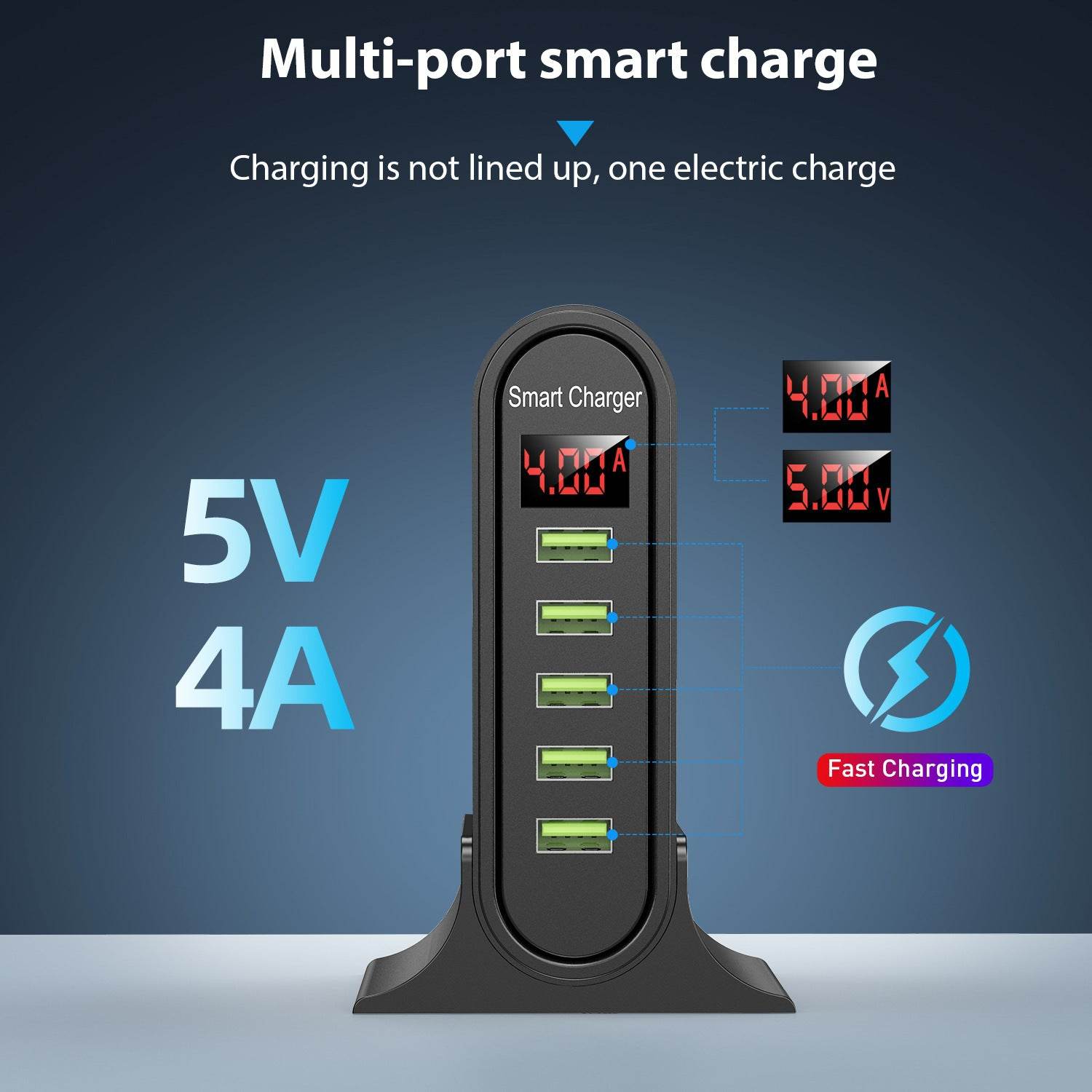USB 5-Port Digital Display Charger – Smart Desktop Charging Station - Pasha