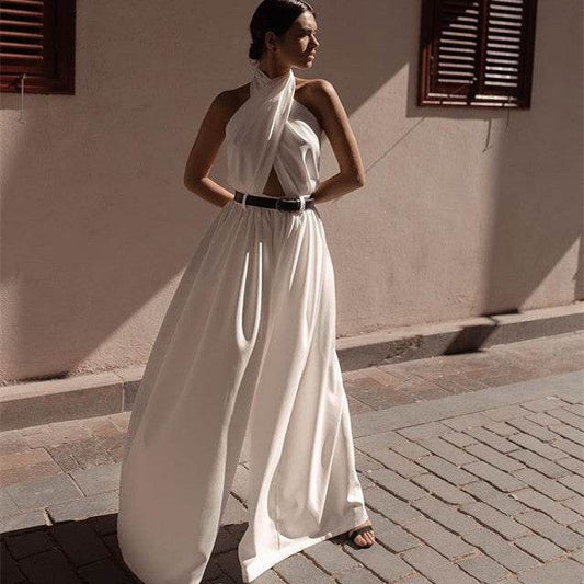 Women's Wide-Leg Jumpsuit – Elegant White Jumpsuit - Pasha