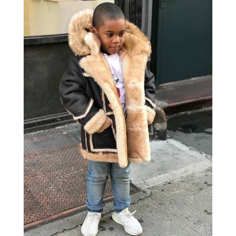 Boys Warm Faux Fur All-in-One Hoodie Jacket – Stylish & Warm Jacket for Kids - Pasha