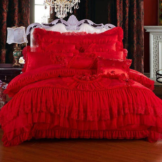 Lace Wedding Bedding Set – Cotton Satin 4-Piece Suite - Pasha