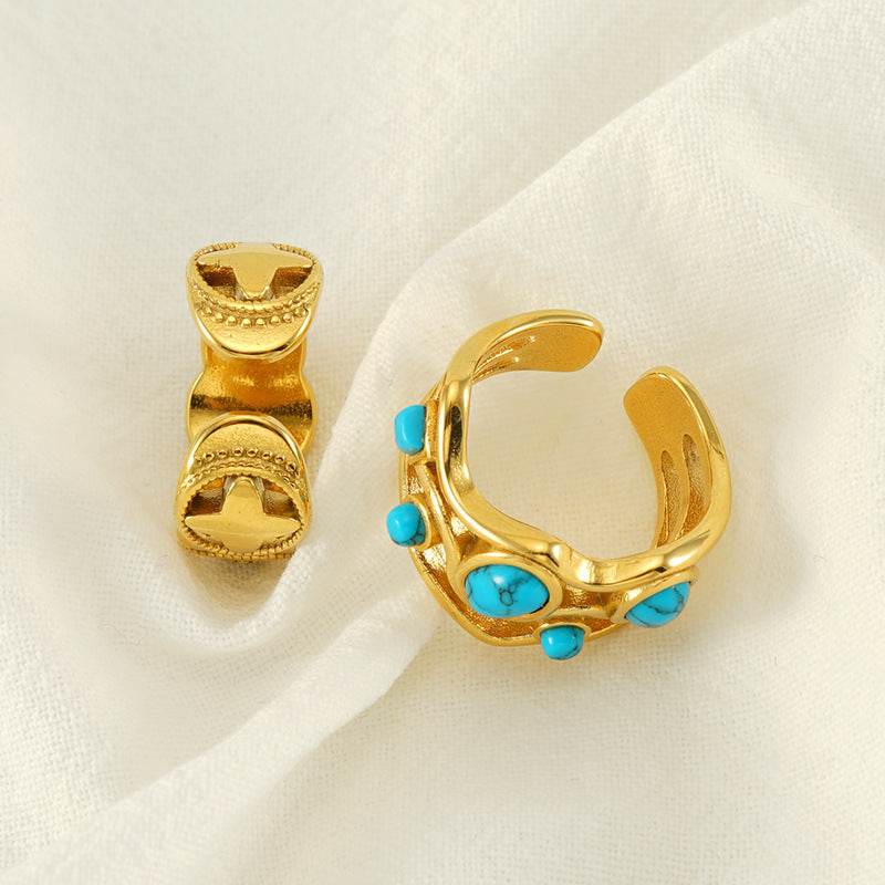 Elegant Stainless Steel Malachite Ring – Open Design in Gold - Pasha