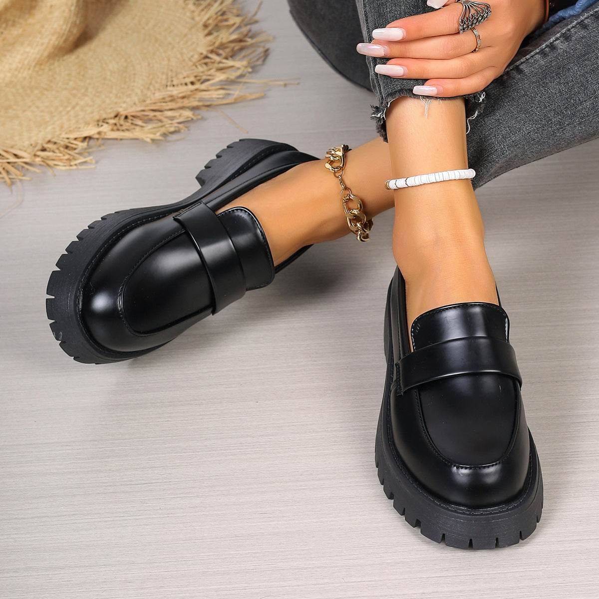 British Style Black Leather Slippers for women - Pasha