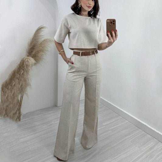 Women's Cotton Top & Wide Leg Pants Sets - Pasha