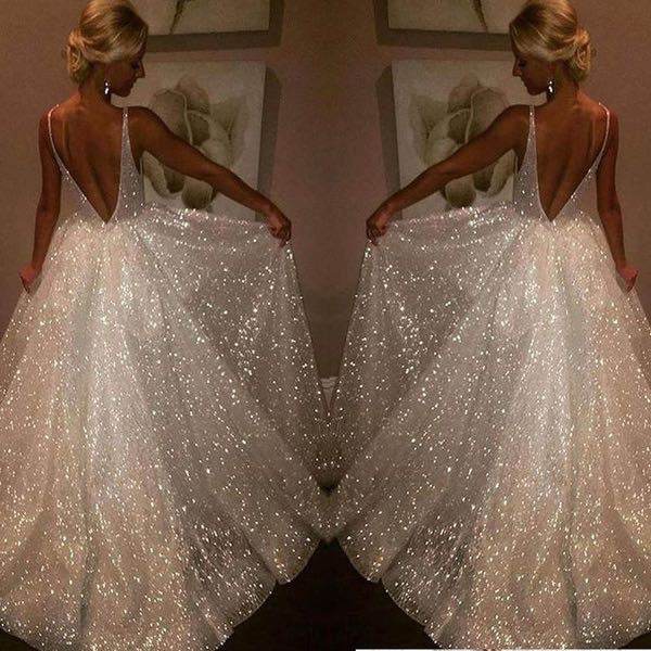 V-neck Pure White Three-layer Wedding Evening Dress - Pasha