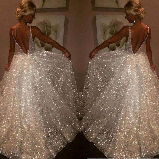 V-neck Pure White Three-layer Wedding Evening Dress - Pasha