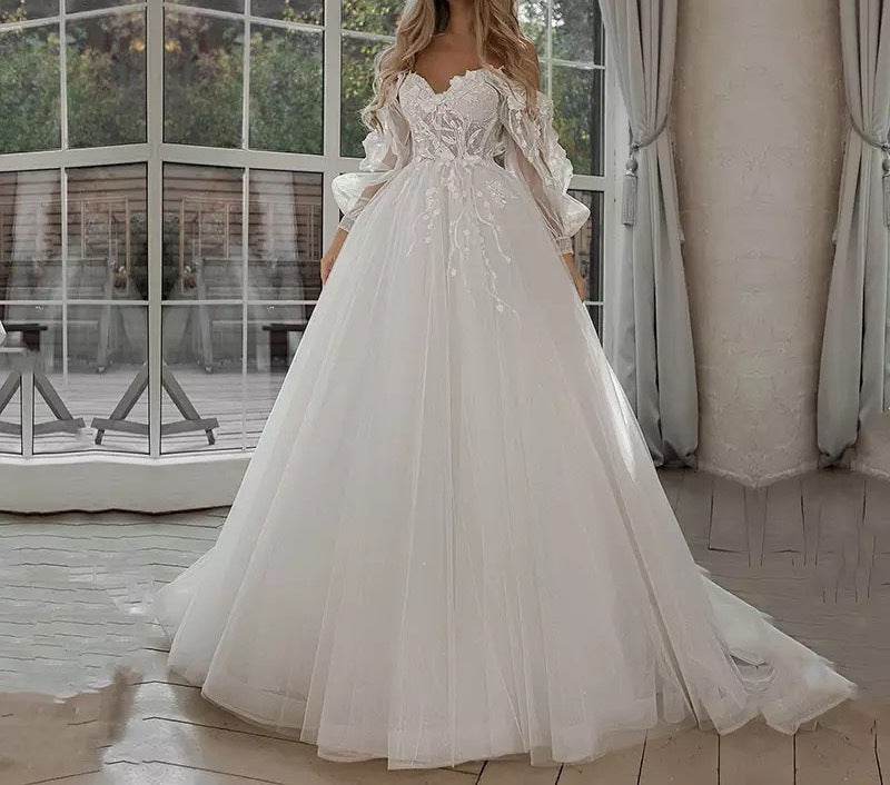 Classic Boho Wedding Dress – Puff Sleeves - Pasha