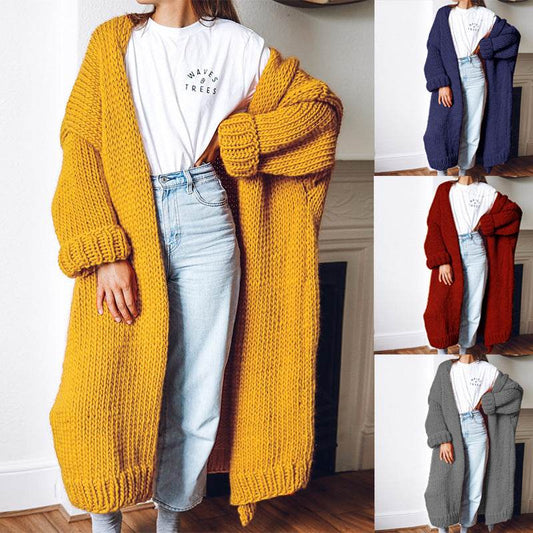 New Foreign Trade Women's Cardigan Knitting Mid-length Coat Sweater - Pasha