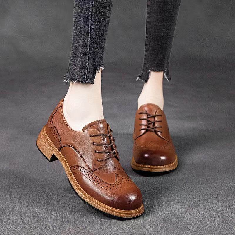 Elegant Cowhide Brogue Leather Shoes for women - Pasha