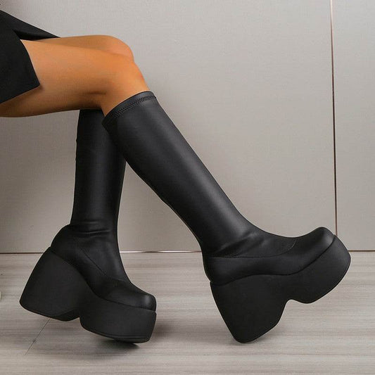 Leather Elastic Wedge Platform Booties for women - Pasha