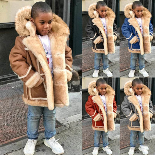 Boys Warm Faux Fur All-in-One Hoodie Jacket – Stylish & Warm Jacket for Kids - Pasha