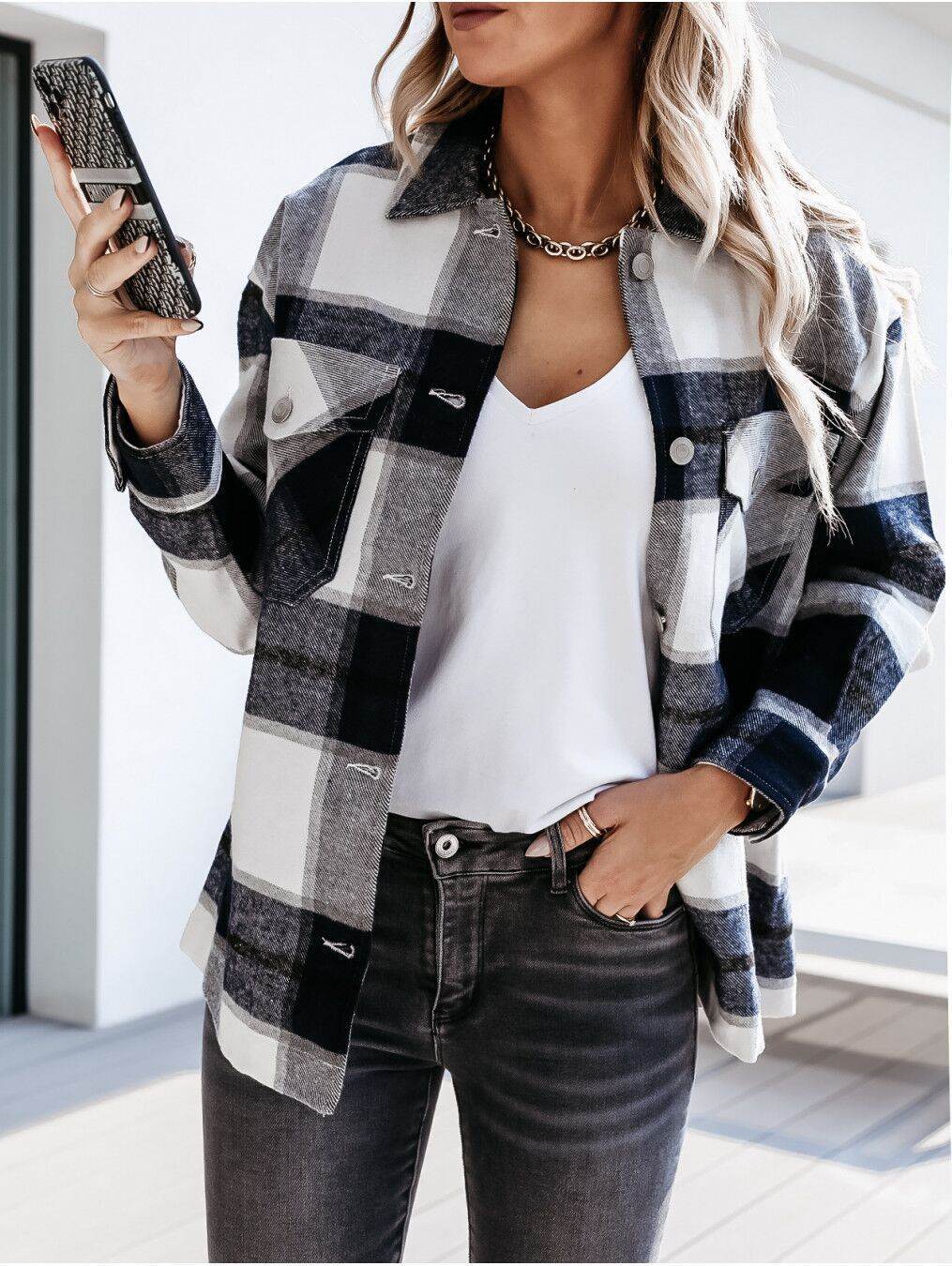 Net Red Autumn and Winter Long Sleeve - Loose Plaid Blouse - Pasha