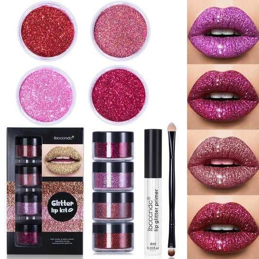Glitter Lip Gloss Kit – Waterproof, Long-lasting Lipstick with Lip Primer and Lip Tint - Pasha