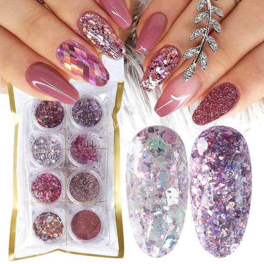 8 Box Mix Glitter Nail Art Powder Flakes Set – Holographic Iridescent Nail Art Glitter - Pasha