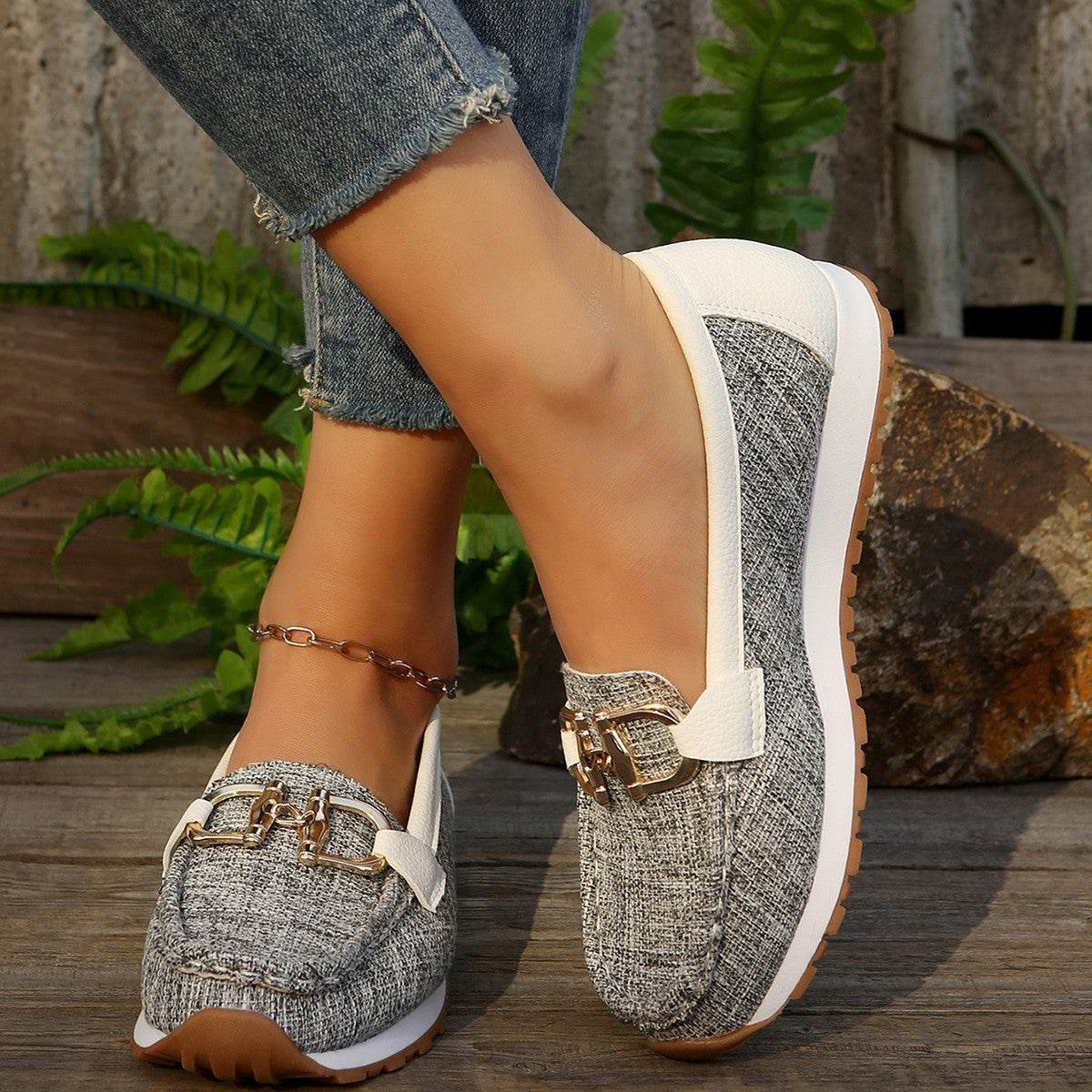 Summer Metal Buckle Flat Casual Pumps - Pasha