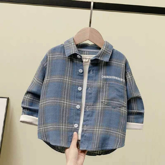 Boys Checkered Long Sleeve Shirt – Trendy Cotton Shirt in Blue, Green, and Red - Pasha