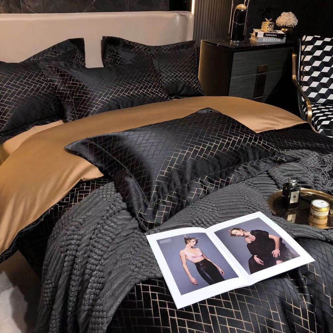 Black Gold Jacquard Bedding – Luxury Cotton Set - Pasha