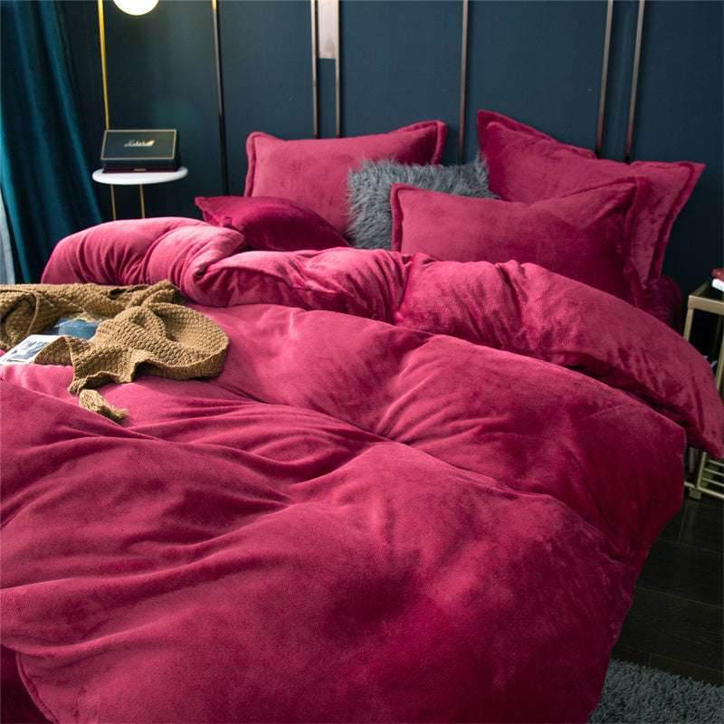 Four-Piece Plush Double-Sided Fleece Warm Yellow Duvet Cover Set – Soft, Cozy, and Stylish Bedding - Pasha