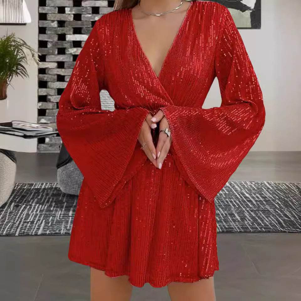 V-neck Sequin Evening Dress - Slimming & Elegant - Pasha