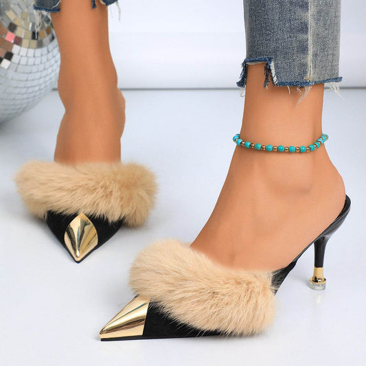 Low Heel Closed Toe Plush Slippers - Pasha Store - Pasha