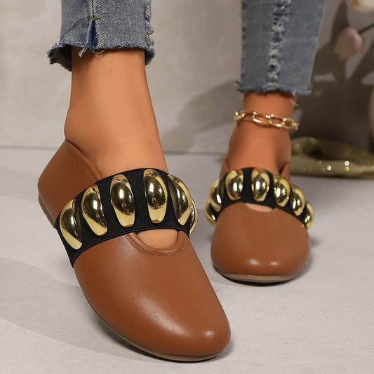 Plus Size Round Head Buckle Flat Bottom Pumps for women - Pasha