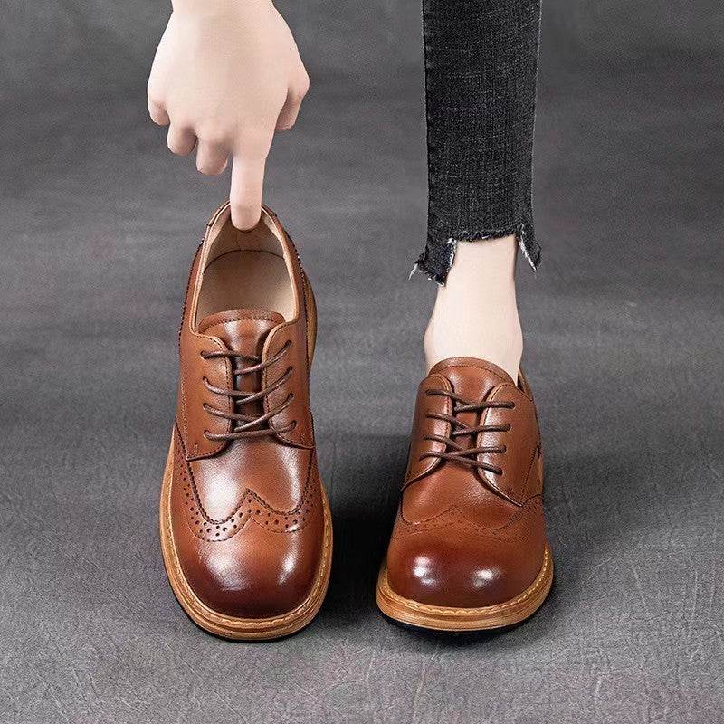 Elegant Cowhide Brogue Leather Shoes for women - Pasha