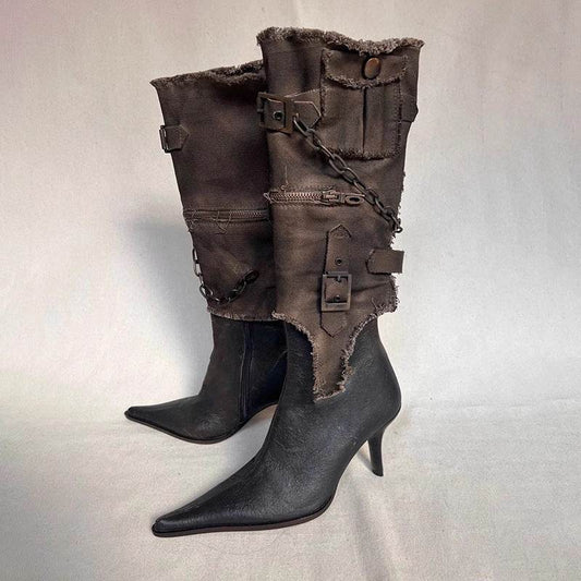 Retro Pointed Buckle Western Cowboy high heels for women - Pasha