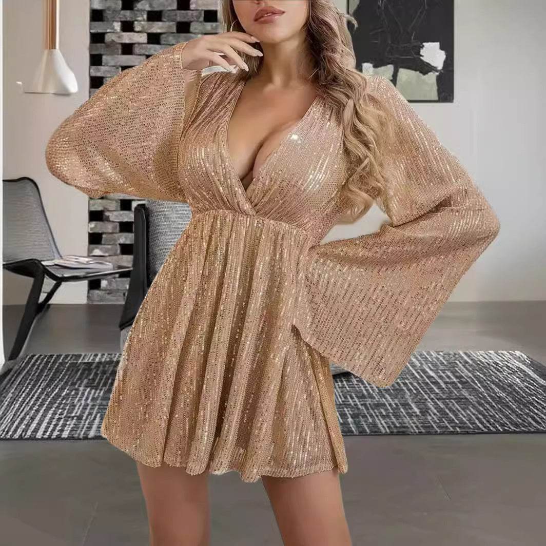 V-neck Sequin Evening Dress - Slimming & Elegant - Pasha