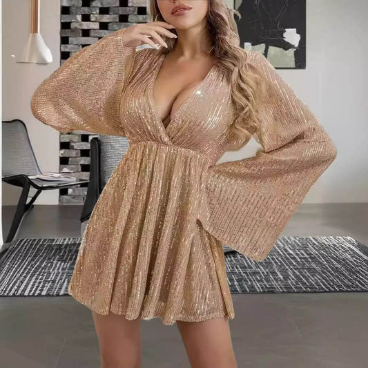 V-neck Sequin Evening Dress - Slimming & Elegant - Pasha