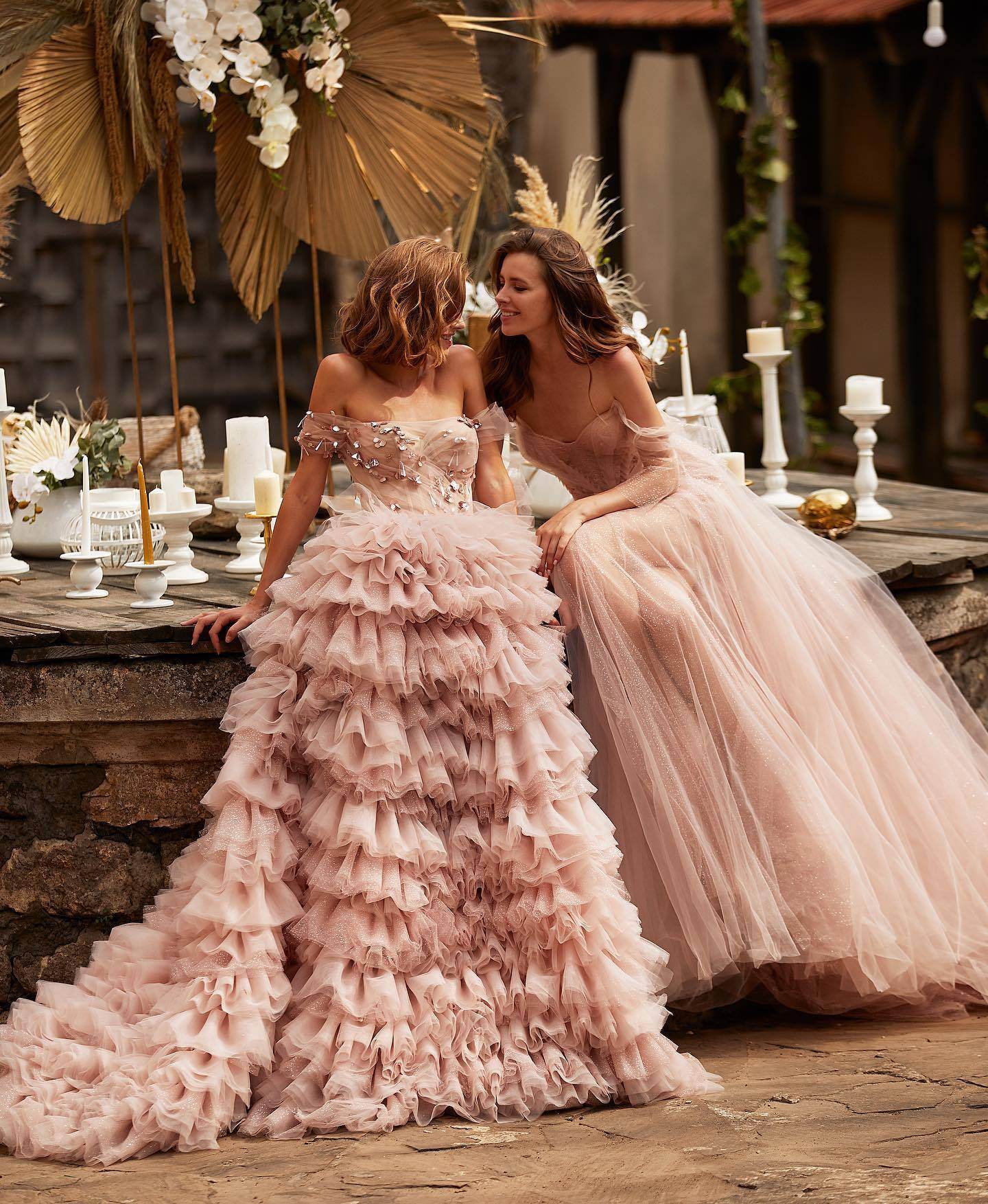 Pink Princess Wedding Dress – Off-Shoulder Gown - Pasha
