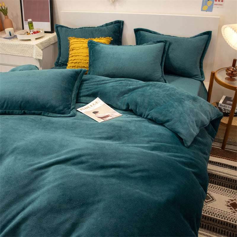 Four-Piece Plush Double-Sided Fleece Warm Yellow Duvet Cover Set – Soft, Cozy, and Stylish Bedding - Pasha