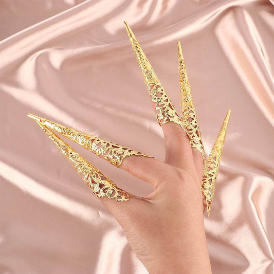 Golden Indian Dance Nails – Elegant Metallic Nail Accessories for Boho & Retro Dance Performances - Pasha