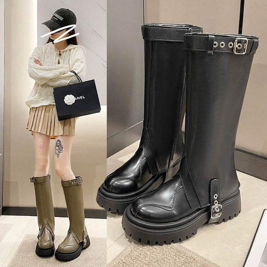 New Thick Bottom Two-way Belt Buckle High Leg Boot - Pasha