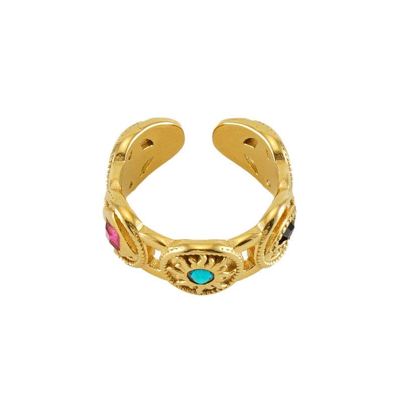 Elegant Stainless Steel Malachite Ring – Open Design in Gold - Pasha