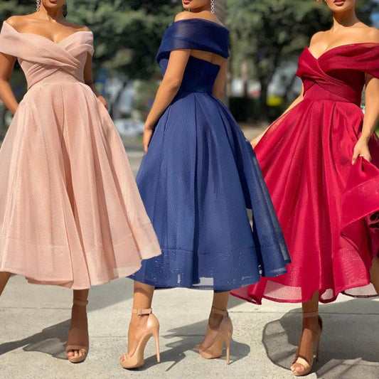 Retro Off-Shoulder Dress – Elegant Party Wear - Pasha