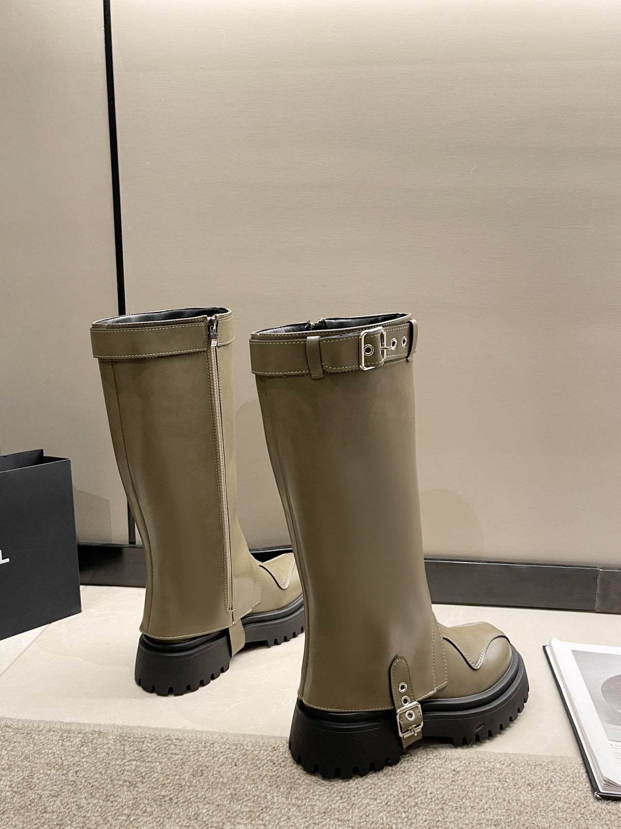 New Thick Bottom Two-way Belt Buckle High Leg Boot - Pasha