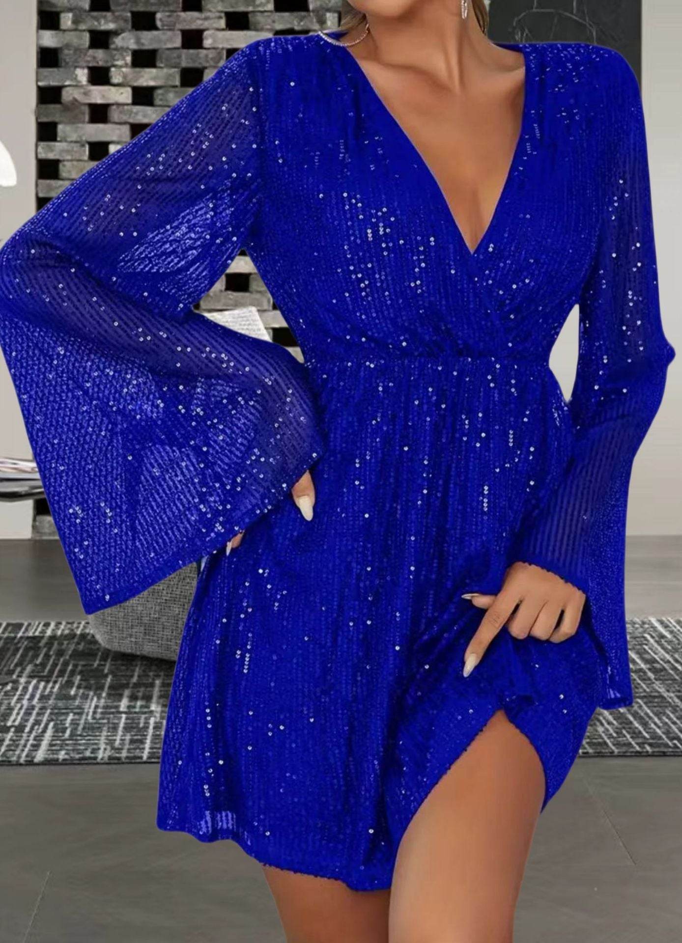 V-neck Sequin Evening Dress - Slimming & Elegant - Pasha