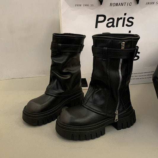 Retro Versatile Pleated Boots Platform - Pasha