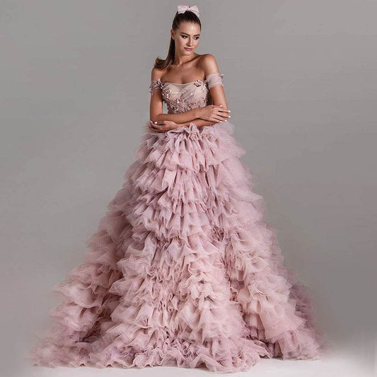 Pink Princess Wedding Dress – Off-Shoulder Gown - Pasha