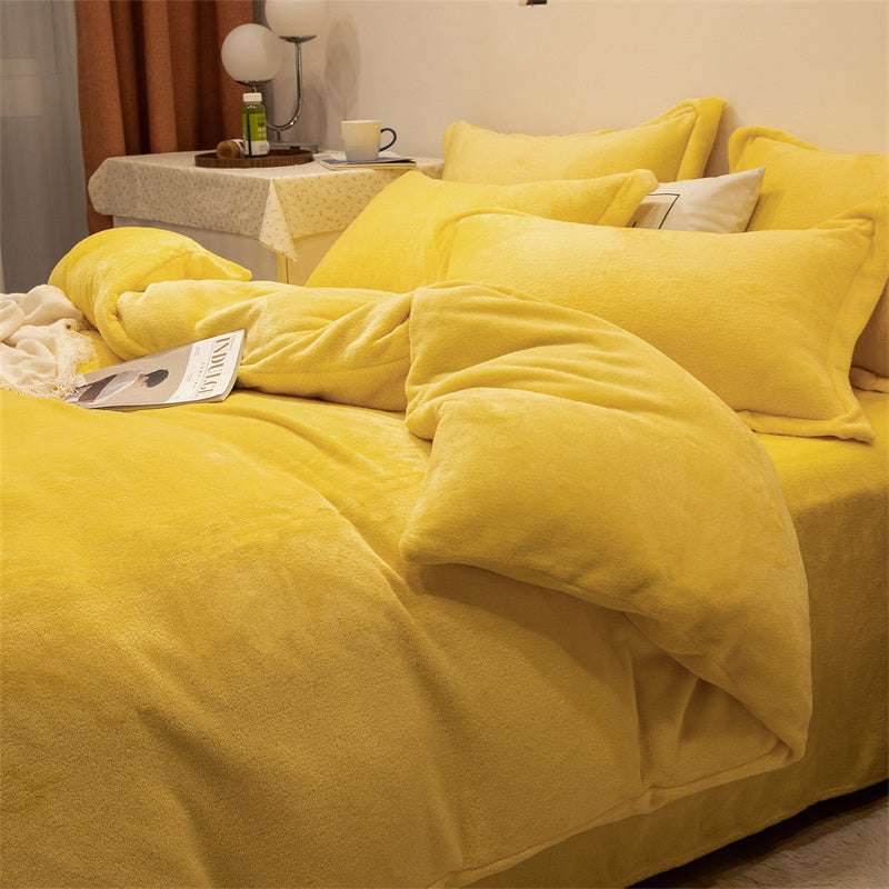 Four-Piece Plush Double-Sided Fleece Warm Yellow Duvet Cover Set – Soft, Cozy, and Stylish Bedding - Pasha